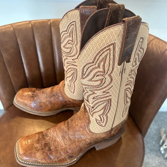 Nocona Leather Cowgirl Boots Tan Half Moon Toe 11” Tall Size 8.5 Women’s - Picture 5 of 9